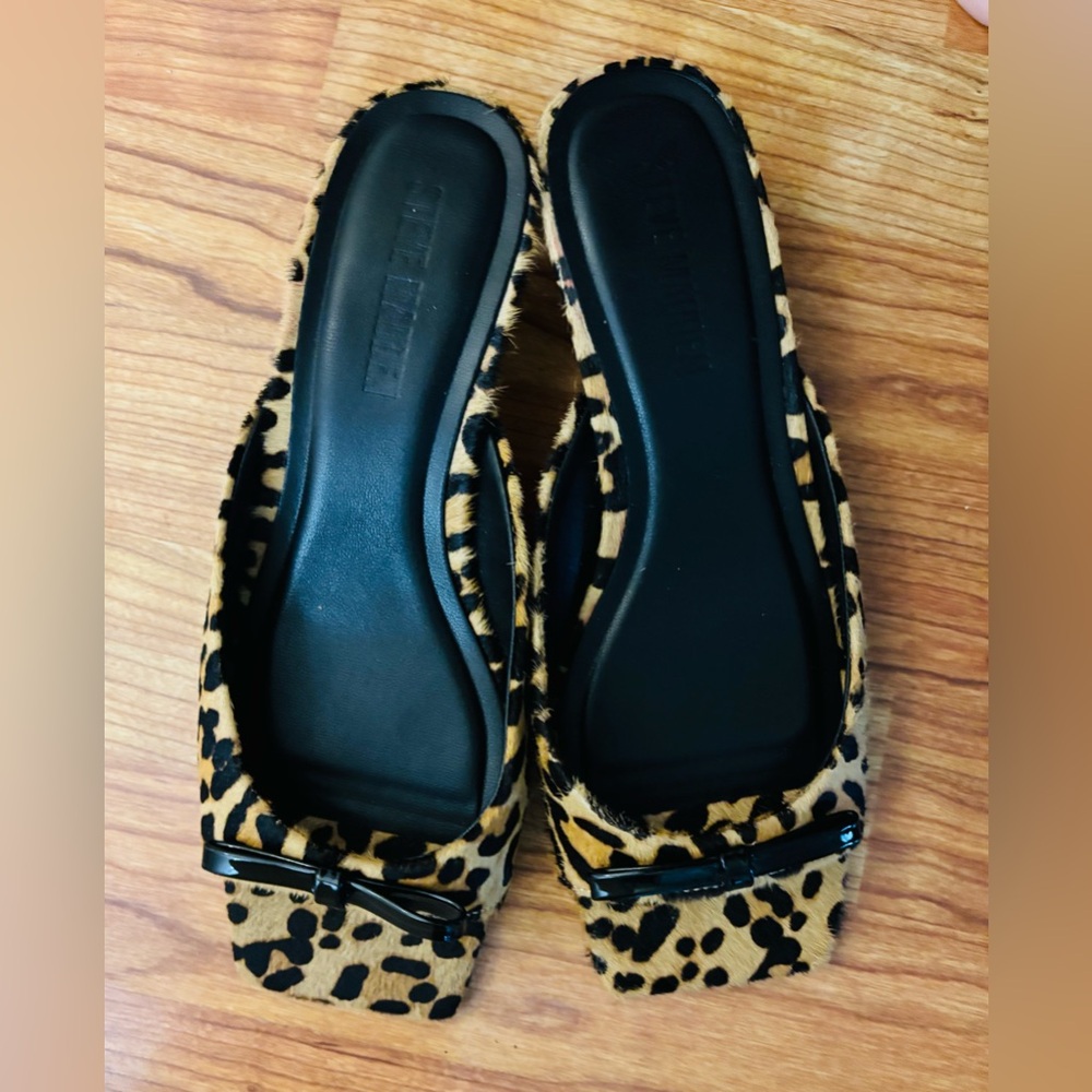 Steve Madden Black and Brown Loafers with Leopard Print